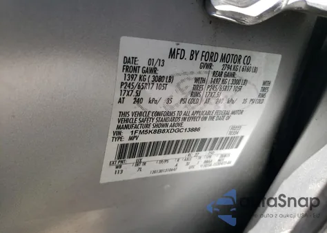 2013 Ford Explorer z USA, uszkodzony, nr VIN 1FM5K8B8XDGC13886